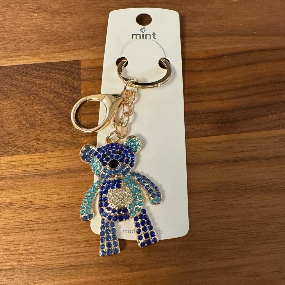 ‼️5/$25‼️ Mint Blue and Gold Bear Keychain